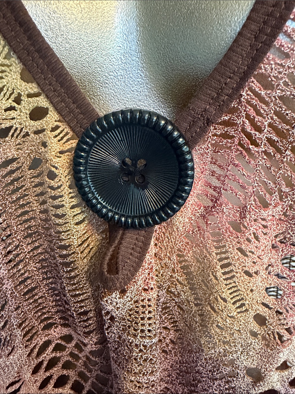 Crochet Overlay Top in Pink, Brown & Cream - Picture 3 of 8